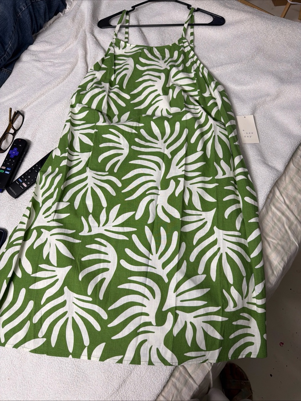 A new day NWT XX L Green and White Leaf Print Slip Dress - Picture 11 of 12